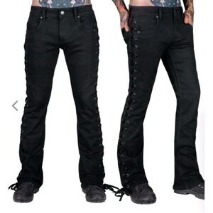 Wornstar Hellraiser Side Laced Jeans Unisex 38 Slim Flare Rockstar Stage Grunge